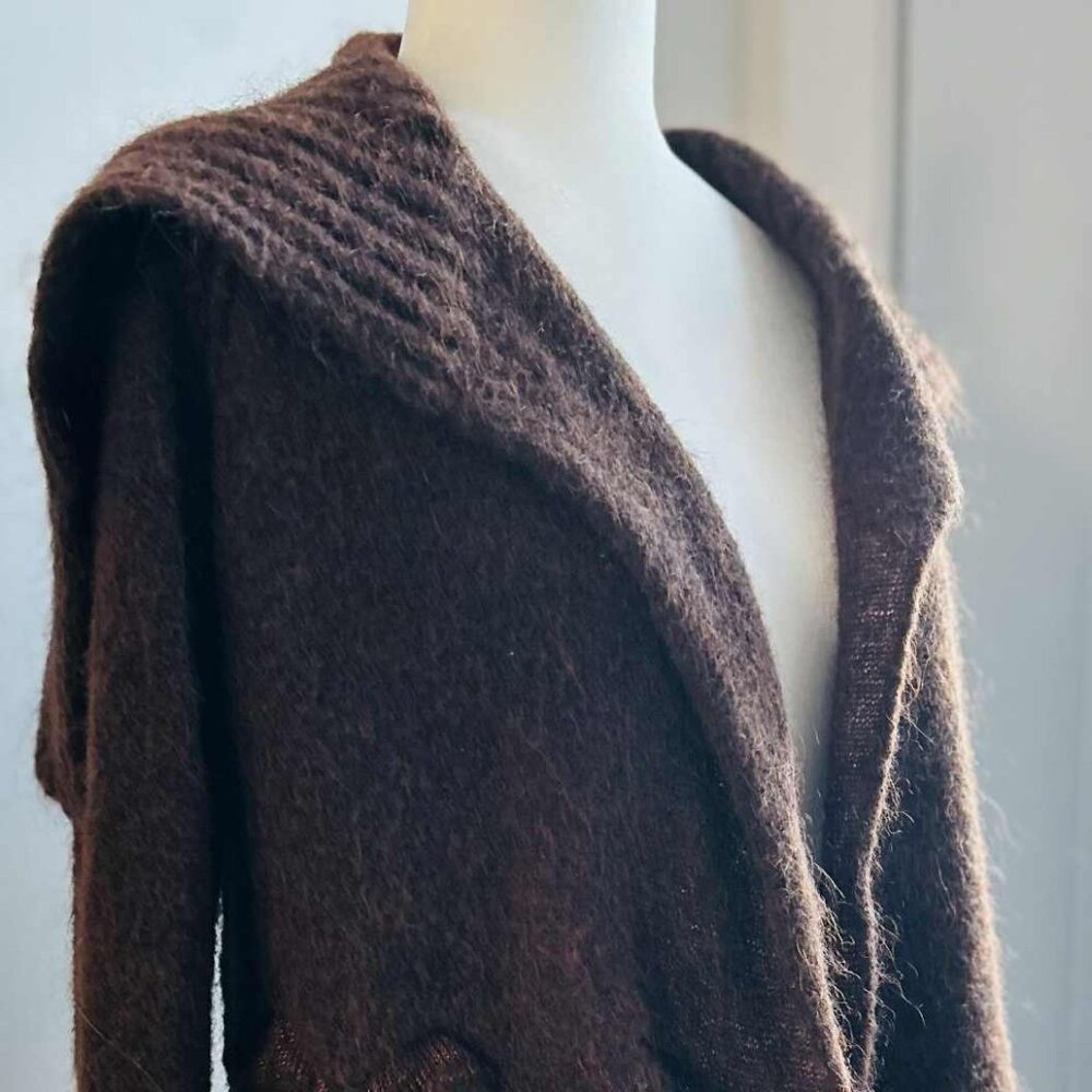 Crea Dark Chestnut Mohair-Blend & Metallic-Yarn Sculpted Open Cardigan – EU S